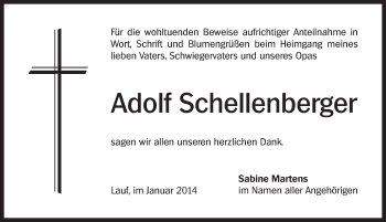 Traueranzeige von Adolf Schellenberger von Pegnitz-Zeitung